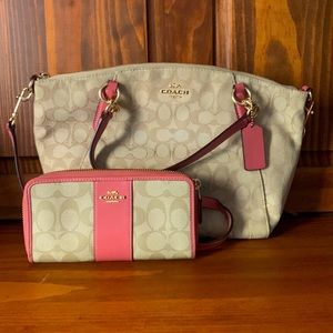 NWT COACH Kelsey Signature Satchel Prairie Crossbody WITH Matching Wallet